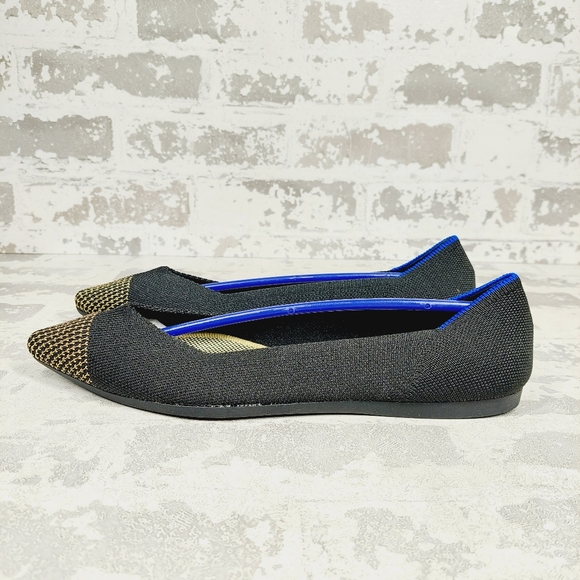 New Rothy's The Flat Black Knit Pointy Toe Slip On Loafers V810